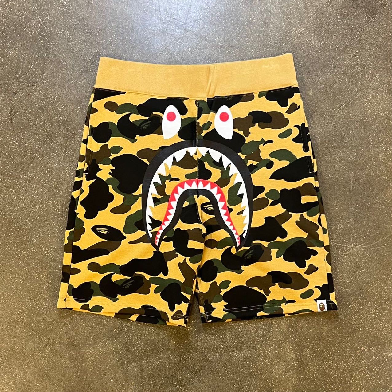 Bape Yellow Camo Shark Shorts FABULOUS CONSIGNMENT STORE