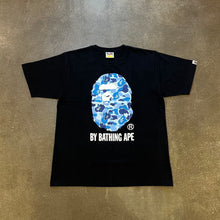 Load image into Gallery viewer, BAPE ABC Blue Camo Big Ape Head Black Tee
