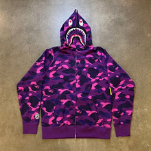 Load image into Gallery viewer, BAPE Purple Camo Shark Full Zip Hoodie
