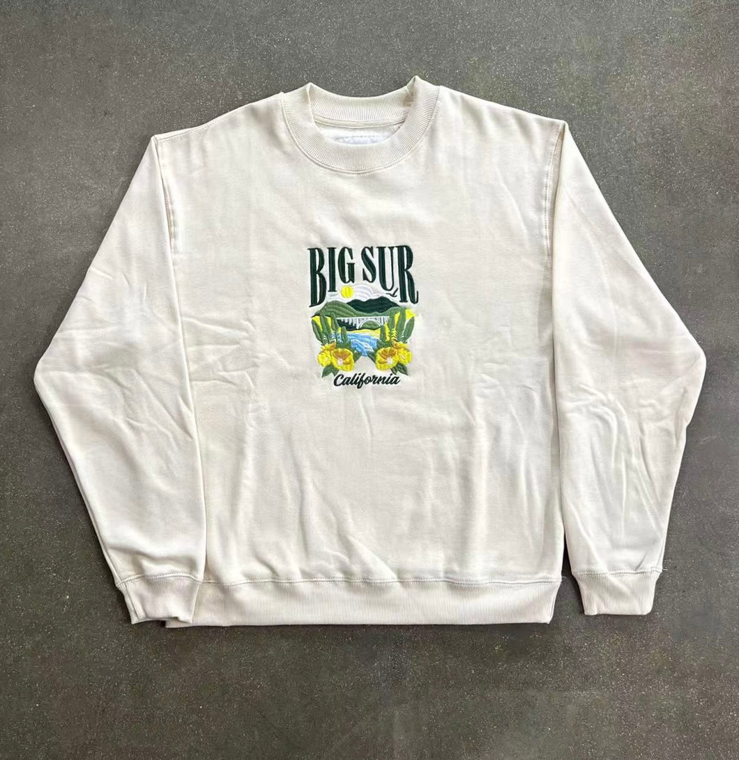 Pacsun Big Sur Embroidered Cream Crew Neck