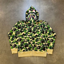 Load image into Gallery viewer, BAPE ABC Green Camo Shark Full Zip Hoodie
