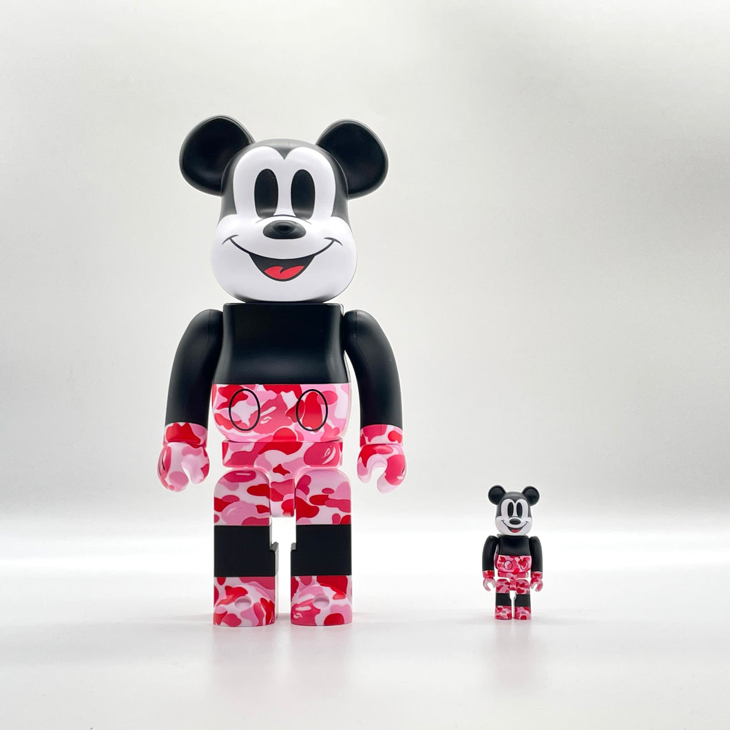 Bearbrick BAPE Mickey Mouse 100% & 400% Set Black/Red Camo