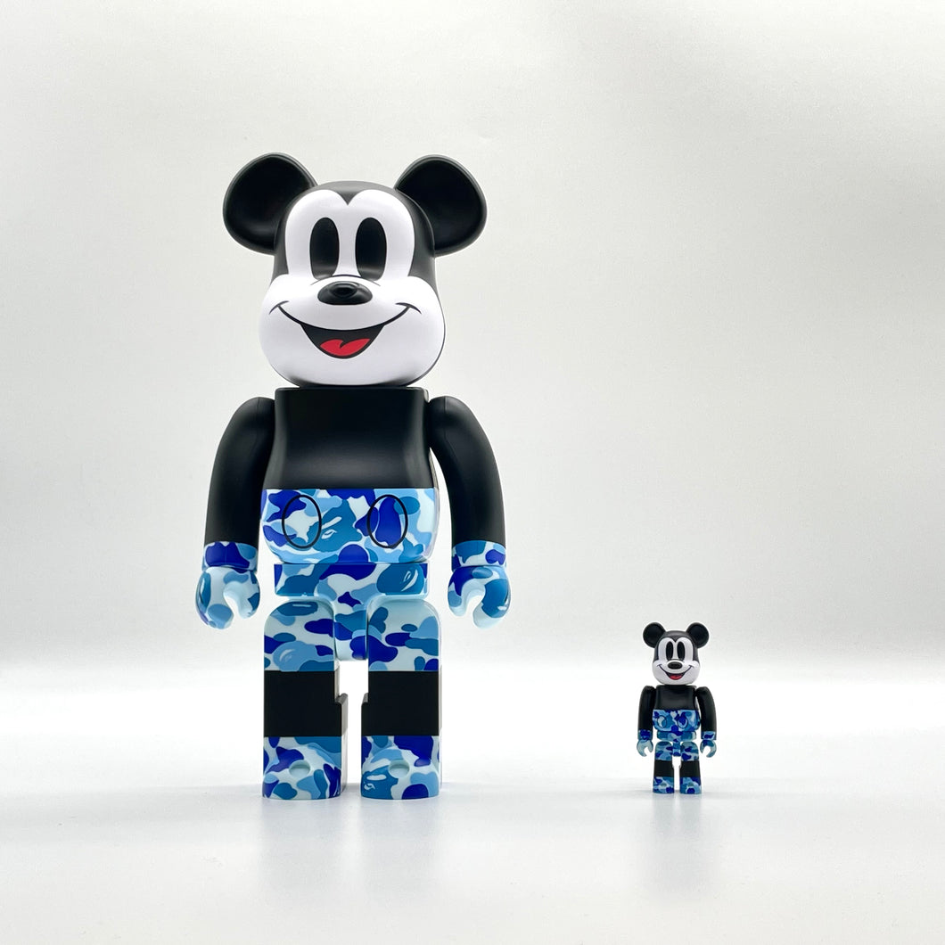 Bearbrick BAPE Mickey Mouse 100% & 400% Set Black/Blue Camo